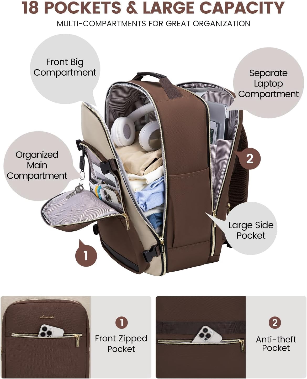 LOVEVOOK Large Travel Backpack for Women & Men, 40L Carry on Backpack for Airplanes, TSA Personal Item Travel Bag fits 17" Laptop, Waterproof Travel Essentials Airline Approved with 3 Packing Cubes