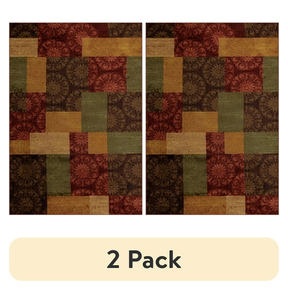 (2 pack) Mainstays Transitional Medallion Block Red Print Indoor Area Rug, 7' x 10'