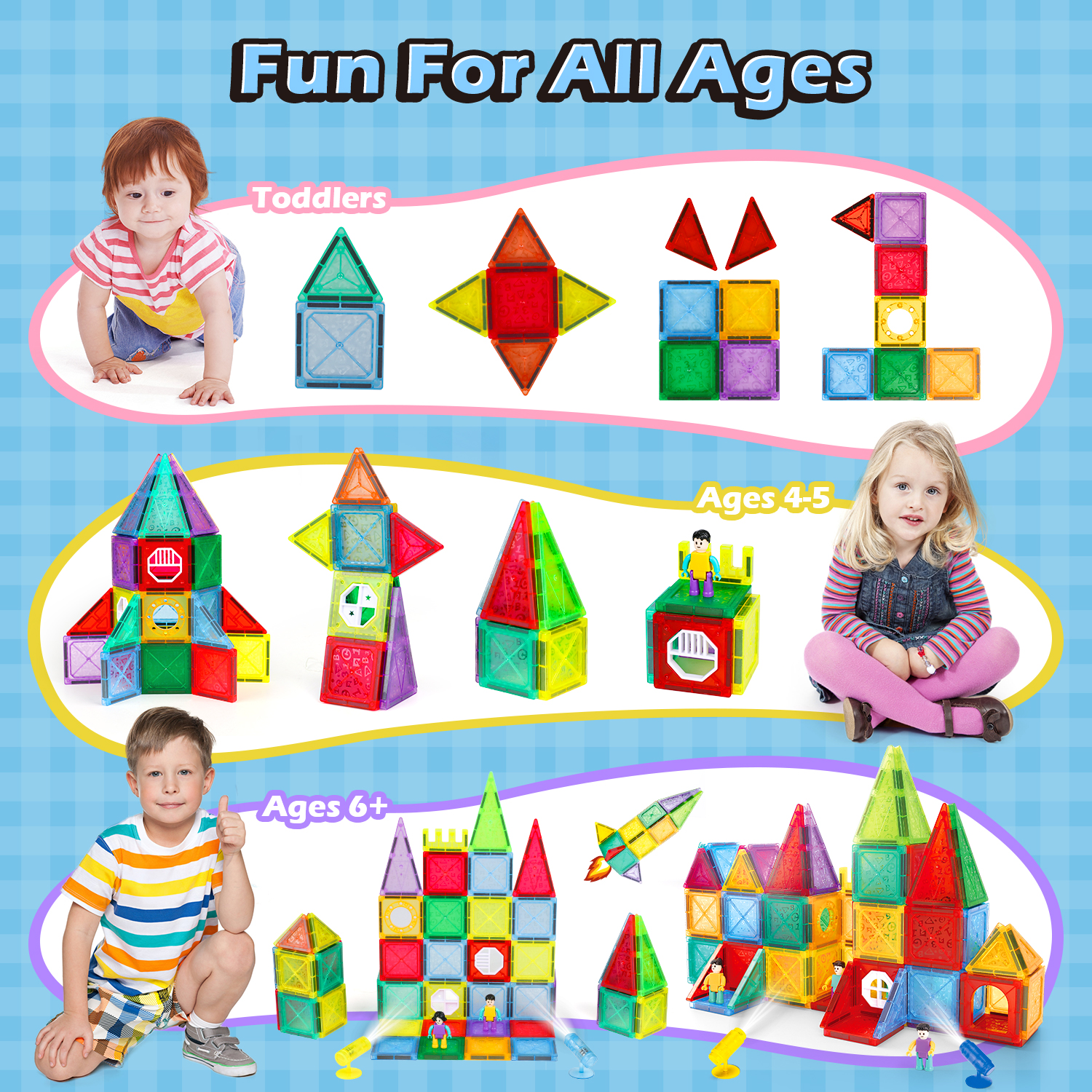 Beefunni 90PCS Magnetic Building Tiles Set, STEM Construction Toy with Mini Figures & Light Blocks, Educational Magnetic Blocks, Creative Building Playset, Gift Idea