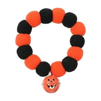 Uxgjfwu Halloween Pet Collar for Cats and Dogs, with Faux Fur Balls Pumpkin Bells Necklace, Elastic Soft Design for Festival Accessory
