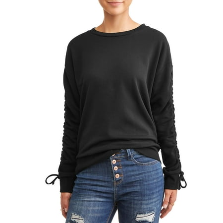 Junior Snowboard Clothing - Juniors' Crew Neck Ruched Long Sleeve Pullover Sweatshirt
