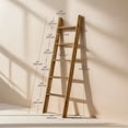 thumbnail image 2 of LEDREM 5-Tier Decorative Blanket Ladder and Ladder Shelf, Rustic Farmhouse Leaning Rack for Blankets, Towels, or Home Decor, Honey Brown, 2 of 6