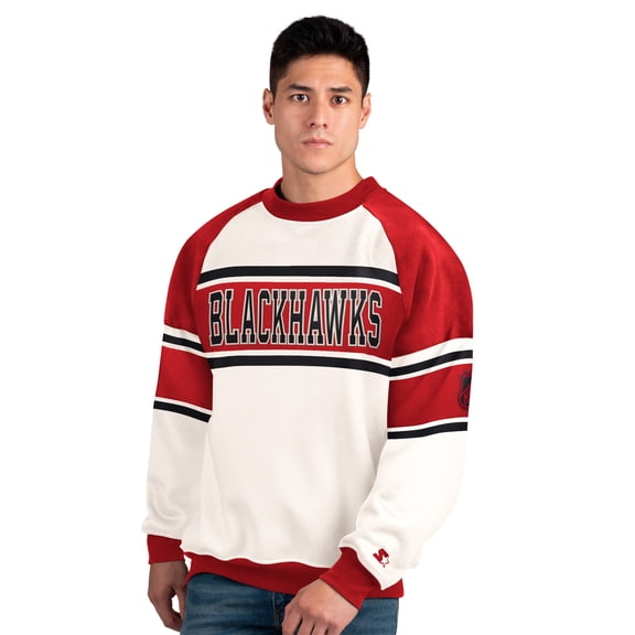 Men's Starter  White Chicago Blackhawks Defense Fleece Crewneck Sweatshirt