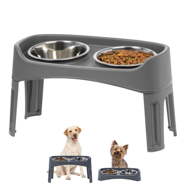 Comederos Elevados IRIS USA Gris Oscuro 2 Cuencos Acero Inoxidable 1.9 L Para Perros