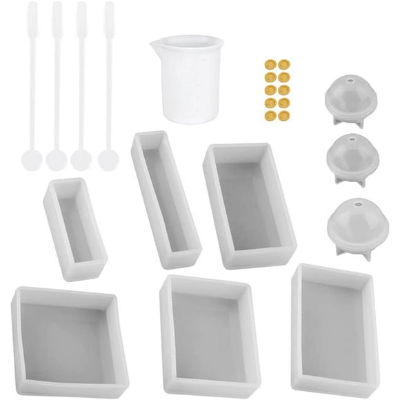 1 Set/ 30pcs Soap Mold Square Retangle Silicone Mold Epoxy Resin Casting Mold for DIY Fondant Epoxy Resin Soap Candle Paperweight Making