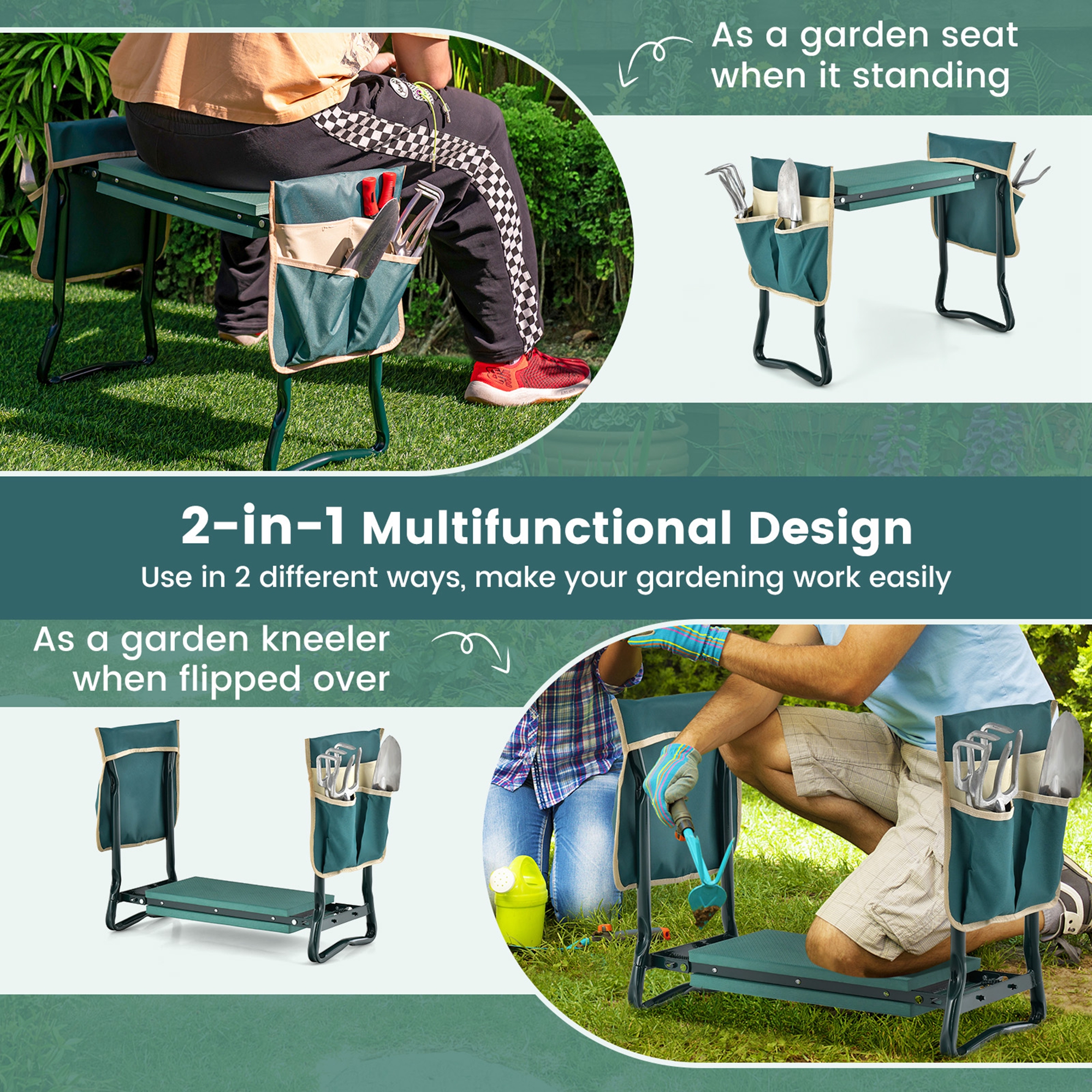 Costway Folding Garden Kneeler Seat Bench with Tool Pouches photo 6
