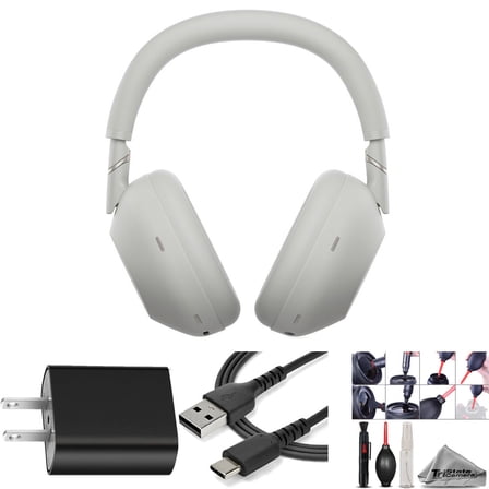 Sony WH-1000XM6 Noise-Canceling Wireless Over-Ear Headphones (Platinum Silver) with Power Brick & More! (International Version)