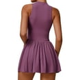 thumbnail image 3 of Deago Tennis Dress for Women Sleeveless Golf Dresses with Built-in Bra Shorts and Pockets Slim Fit Zip Up High Neck Golf Outfits (Purple, S), 3 of 8