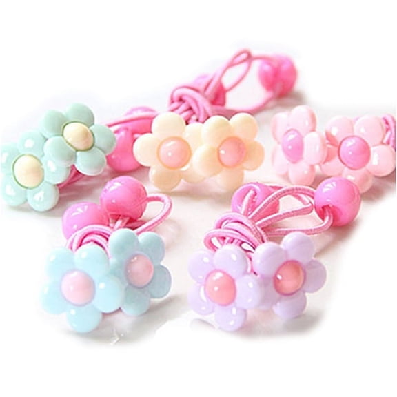 CATIEBYE 10Pcs Hair Rubber Bands No Damage Resin Flower Hair Accessories for Young Girls Assorted Color