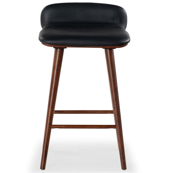 Safavieh Tazmyn Wood and Leather Counterstool in Black / Walnut