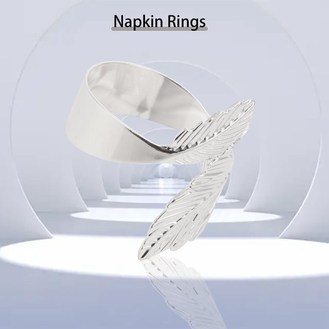 Leaf Napkin Rings Set of 6,Leaves Napkin Rings for Table Setting,Metal Leaf Napkin Holder Rings for Holiday Party Silver