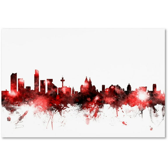 Trademark Fine Art Michael Tompsett 'Liverpool Skyline Red 2' 12" x 19" Canvas Stretched (190836092604)