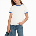 thumbnail image 2 of Sgkm Girls T Shirts Solid Color Short Sleeve Crewneck Cotton Top Soft Breathable Casual Everyday Wear Blue 3-4 Years, 2 of 5