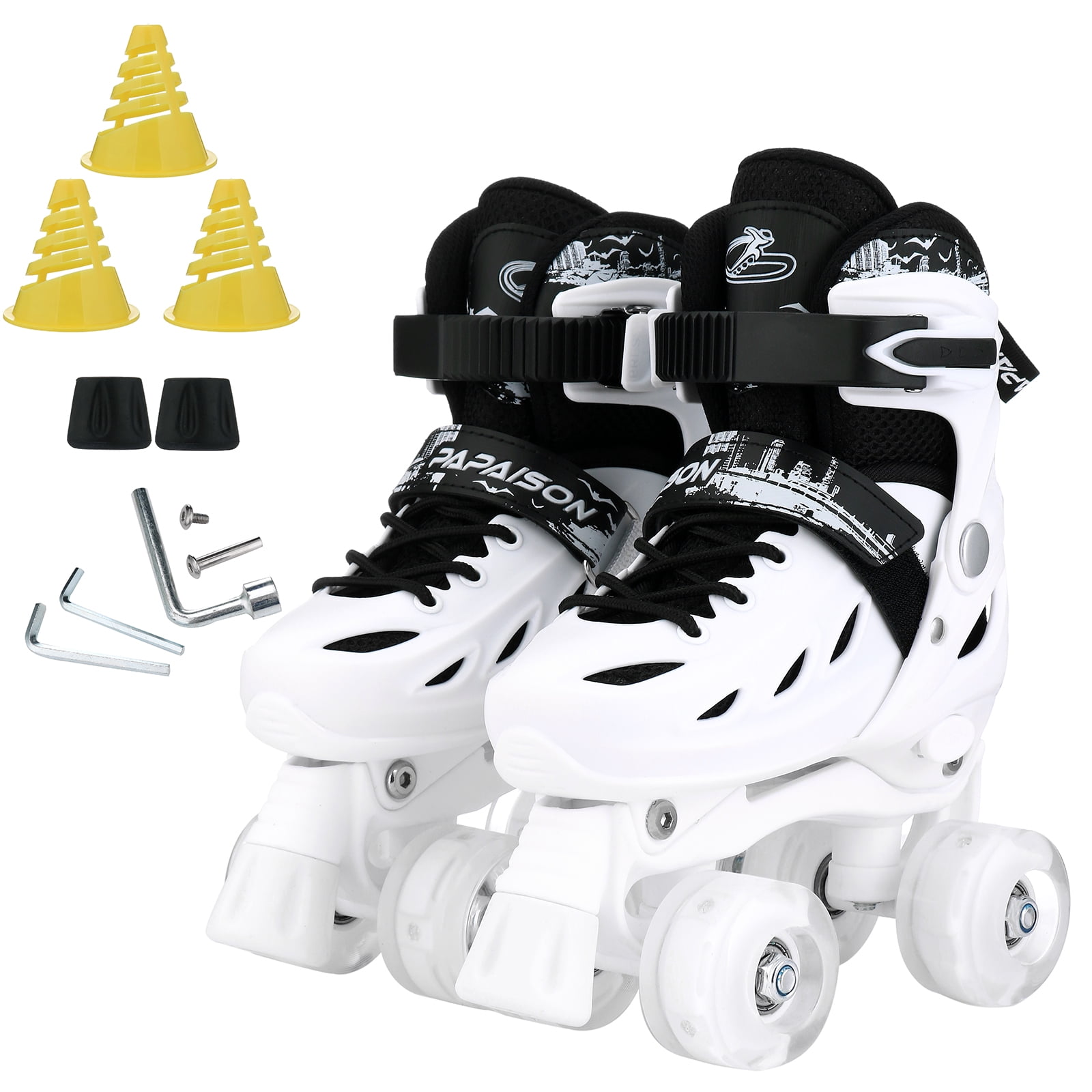 LIXI Roller Skates, 4 Size Adjustable Inline Skates for Girls & Boys &Women &Men, with Light up Wheels,Black