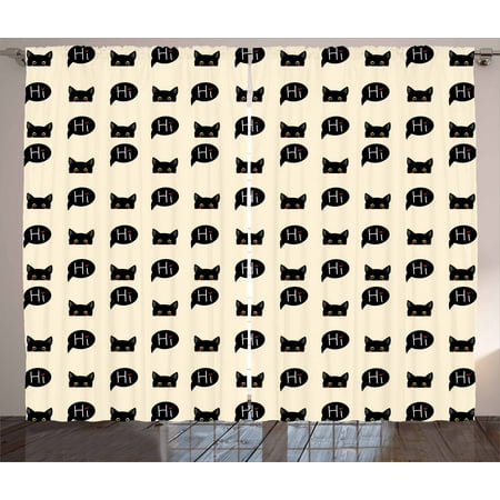 - Cat Curtains 2 Panels Set, Young Black Kitties Sneaking on and Saying Hi Lovely and Playful Domestic Pets, Window Drapes for Living Room Bedroom, 108W X 90L Inches, Ivory Black Ruby, by Ambesonne