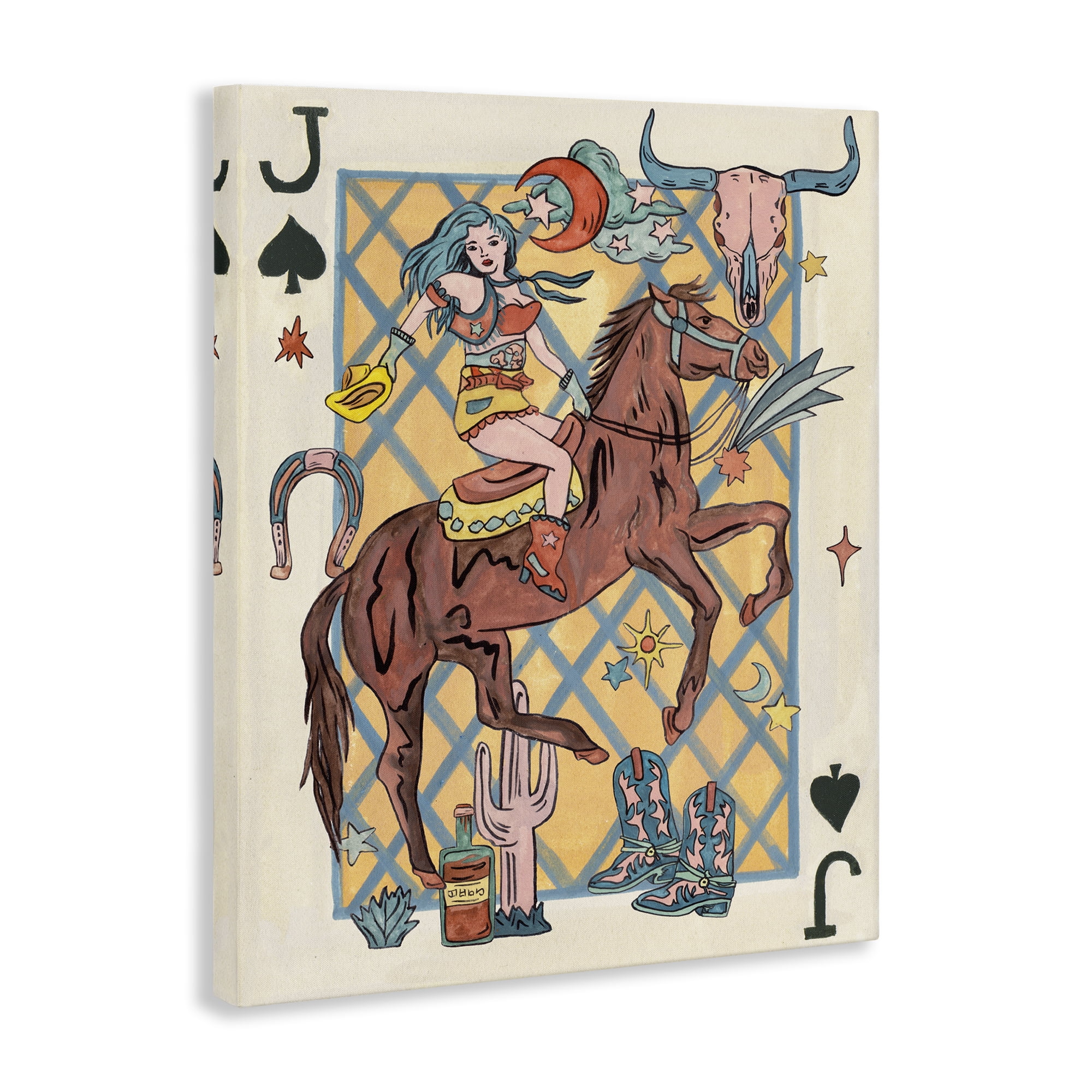 Stupell Industries Western Cowgirl Playing Card Entertainment Painting Wrapped Canvas Art Print Wall Art, 30 x 40