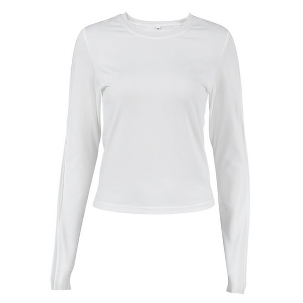 Gibobby Playera Termica Para Mujer Camiseta de manga larga para mujer cuello redondo ajustada sexy basica Blanco L Walmart en linea