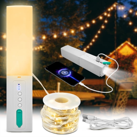 4 in 1 Emergency Power Bank Camping Light, RGB Night Light Portable Flashlight with Hook, Rechargeable Tent Camping Lantern for Outdoor Glamping Power Outage Hurricane Gift