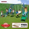 Sportspower Super Swing and Glide Metal Swing Set with 2 Person Glider Swing, Teeter Totter, 2 Blow Molded Swing Seats, 5' Double Wall Slide with Lifetime Warranty, and Bonus Anchor Kit