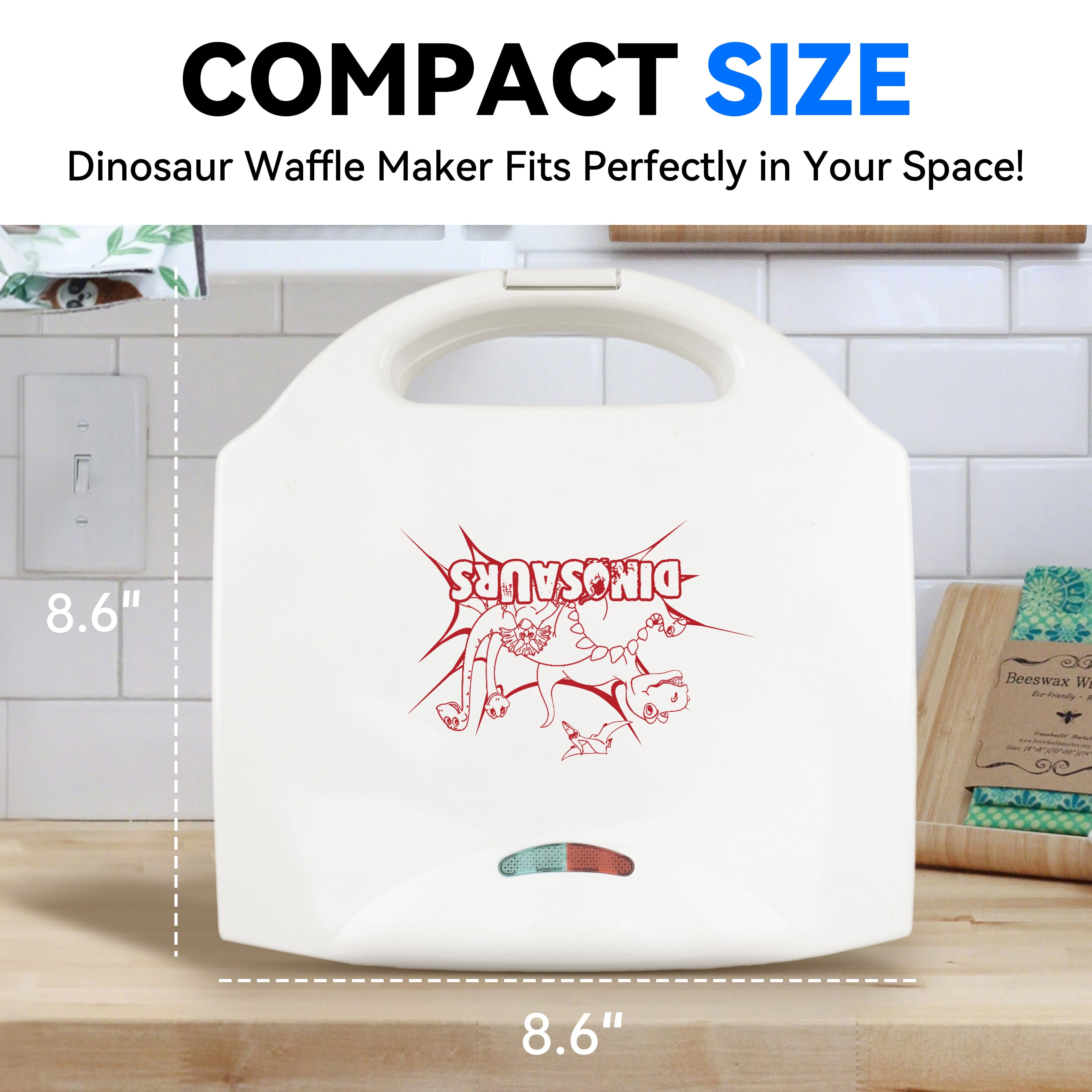 Mailand Dinosaur Mini Waffle Maker for Kids, 8-Shaped Dino Waffle Maker, Electric Non-Stick Waffle Iron, White
