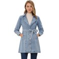 thumbnail image 1 of Chaqueta Vaquera Allegra K Larga con Cinturón y Solapa para Mujer Gris Azulado S, 1 of 6