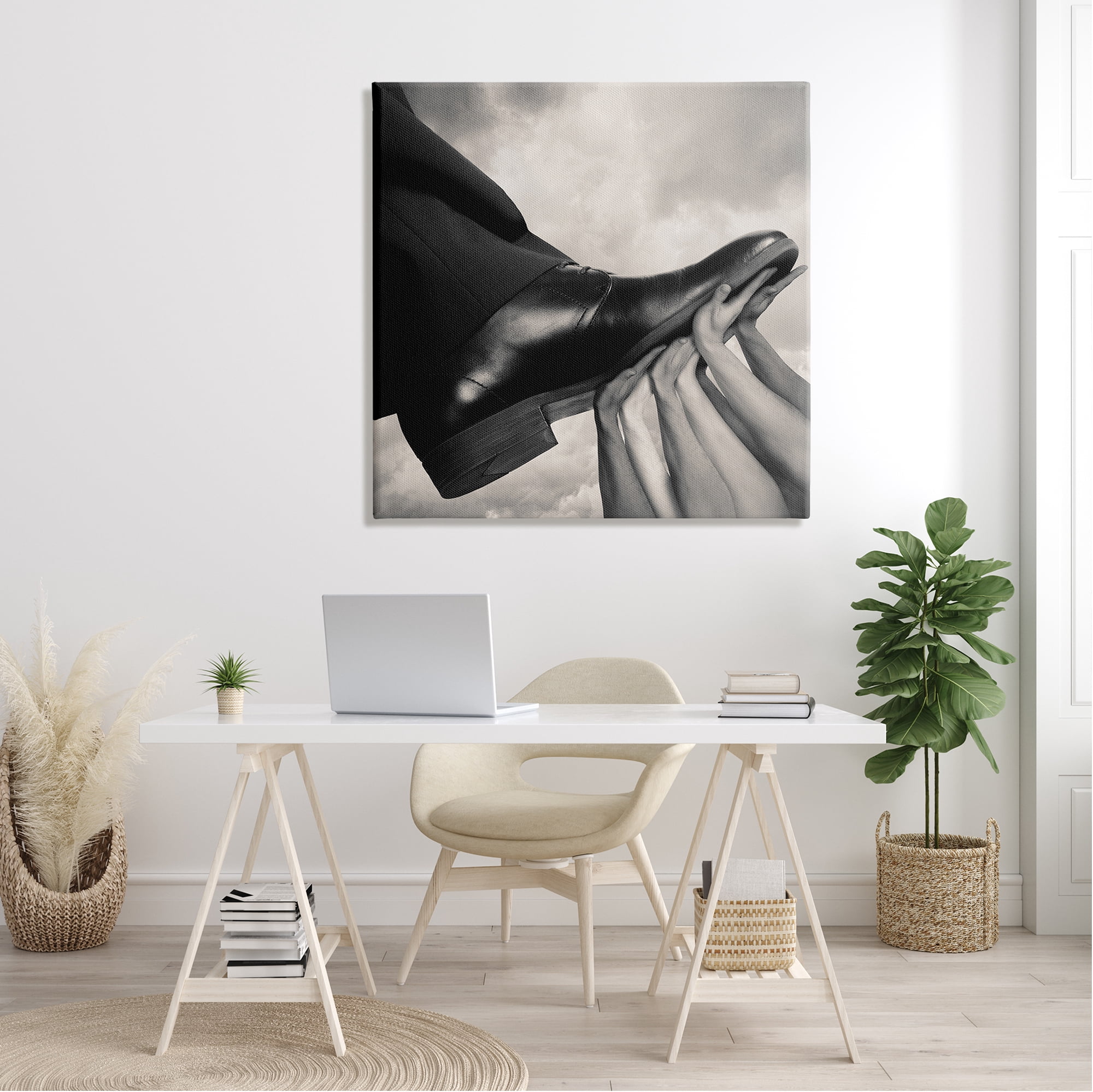 Stupell Industries Hands Holding Dress Shoe Monochrome Photography Clouds Canvas Wall Art, 36 x 36, Design by Tommy Ingberg