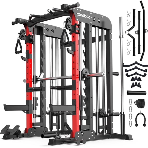 LNOW 2000LB Power Rack & Smith Machine Combo - All-in-One Home Gym with Dual Cable Pulleys, Strength Training Attachments
