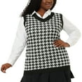 thumbnail image 1 of GRACE & GRANDEUR Women's Plus Size Houndstooth Vest V Neck Loose Knitted Sleeveless Sweaters, 1 of 7