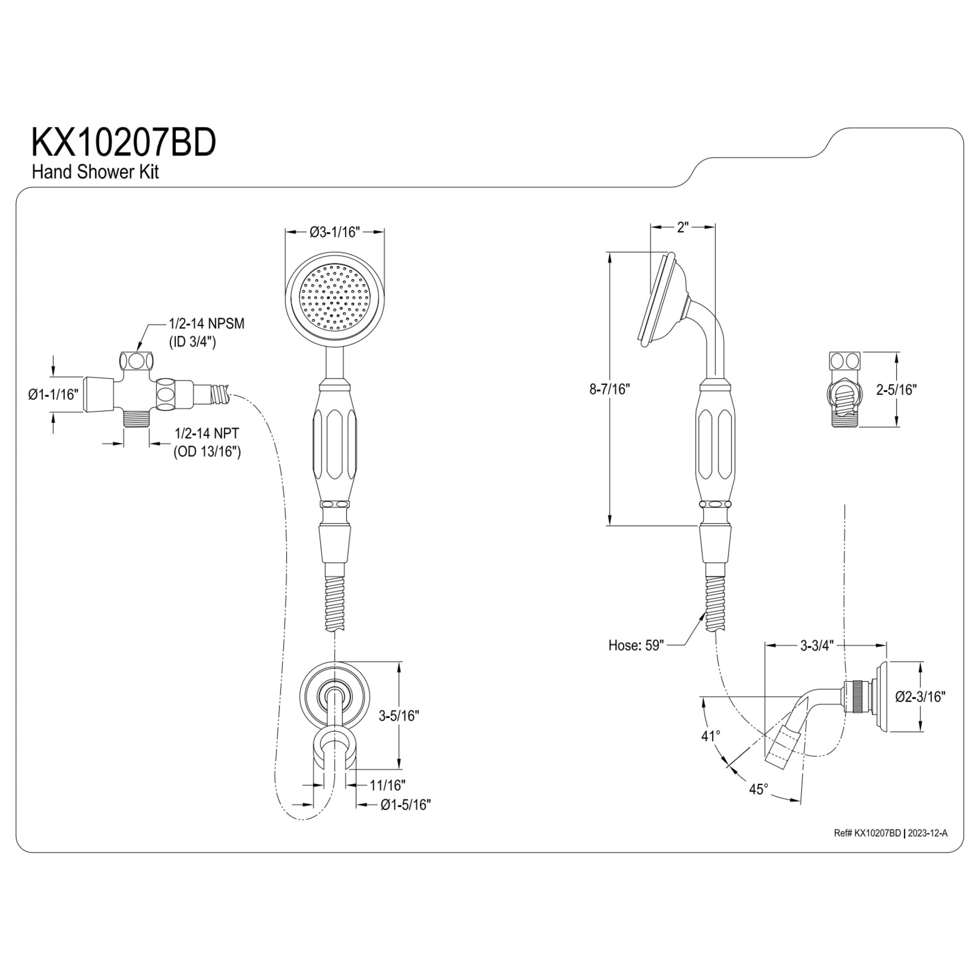Kingston Brass KX10207BD Vintage Hand Shower Kit, Brushed Brass