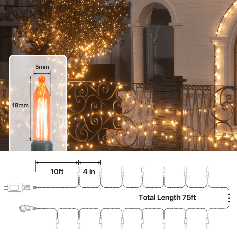 mollie 75Ft Waterproof Christmas Fairy Lights with 8 Mode