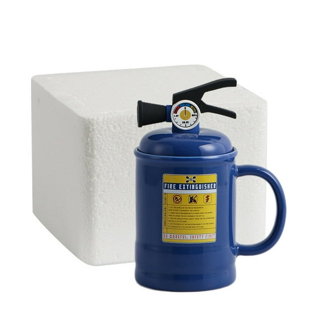 Tasse à Café Style Extincteur avec Couvercle et Cuillère Céramique Amusante