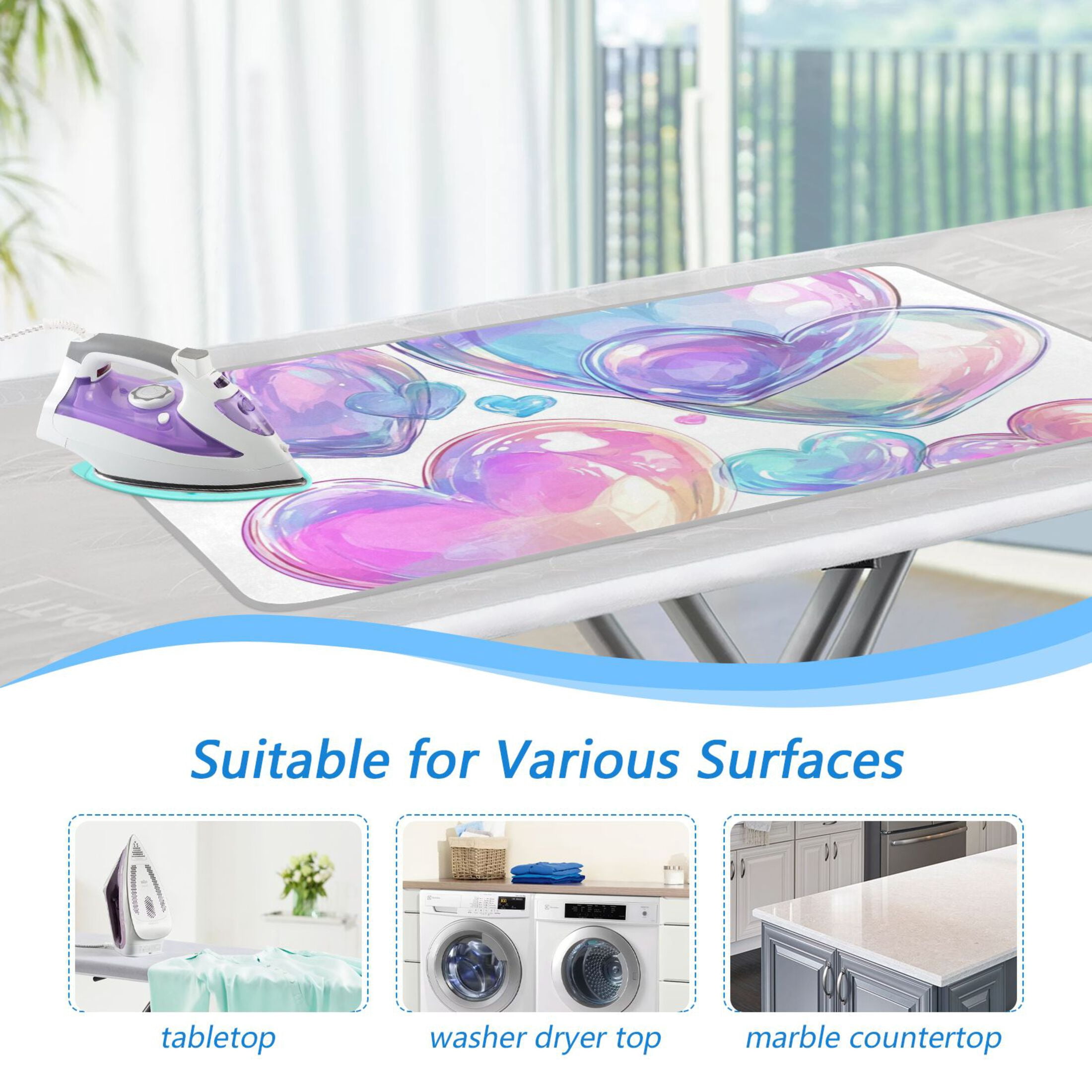 Dreamy Color Transparent Hearts Ironing Mat Blanket Portable Travel Ironing Pad Heat Resistant Pad 47.2" x 27.6”
