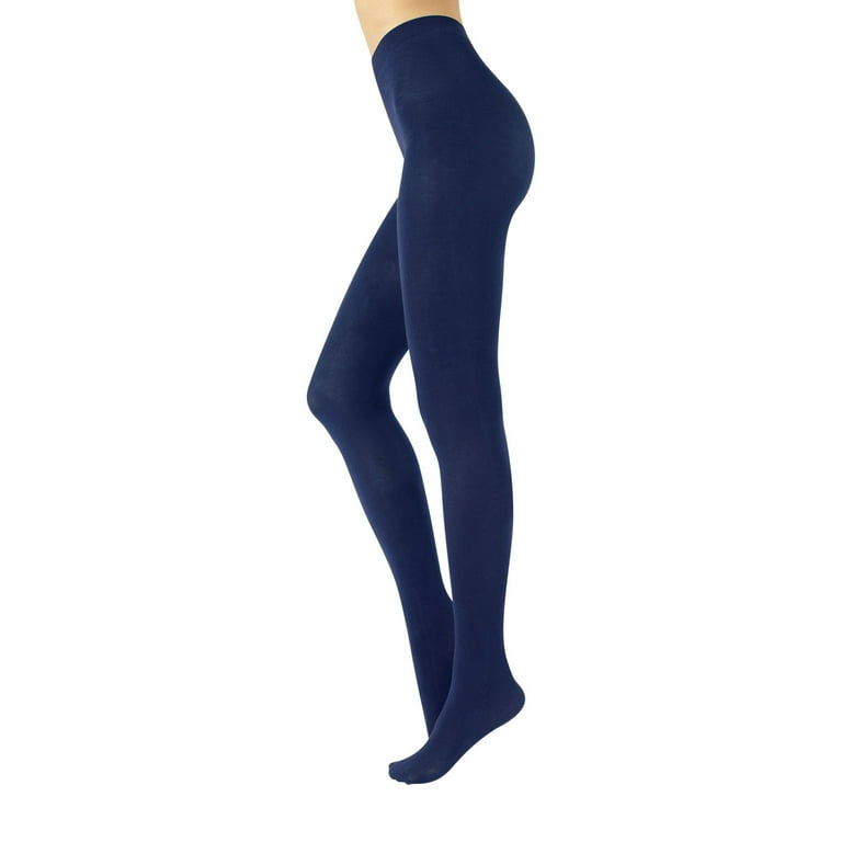 Cotton Tights | Soft & Warm Winter Pantyhose | 100 Den | S M L Xl | Made In  Italy | (L/XL, Navy)