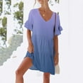 thumbnail image 6 of Efsteb Womens Summer Dresses 2025 V-Neck Pleated Dress with Pocket Summer Gradient Color Print Short Sleeve Casual Fashion Comfy Sundresses Dresses (Sky Blue,L), 6 of 7