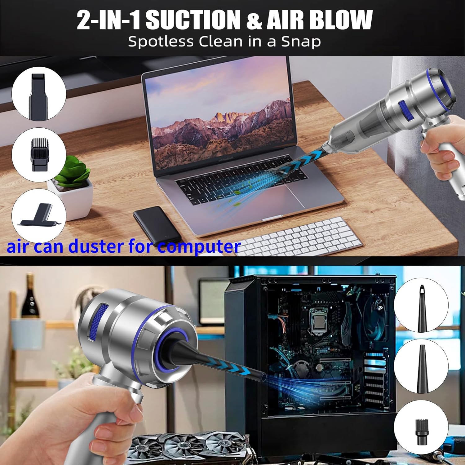 General Portable Car Vacuum - 22000PA Cars Vacuum Cleaner High Power 4 in 1 Compressed Air Duster & Air Blower & Pump Hand Held Vacuums Cordless with Brushless Motor for Car Home Office Blue