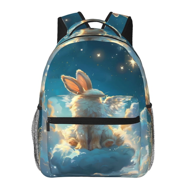 Fotbe Cute Angel Winged Rabbit Mochila Casual con Estampado para Escuela, Viajes y Actividades al Aire Libre - Duradera, Ligera y Cómoda