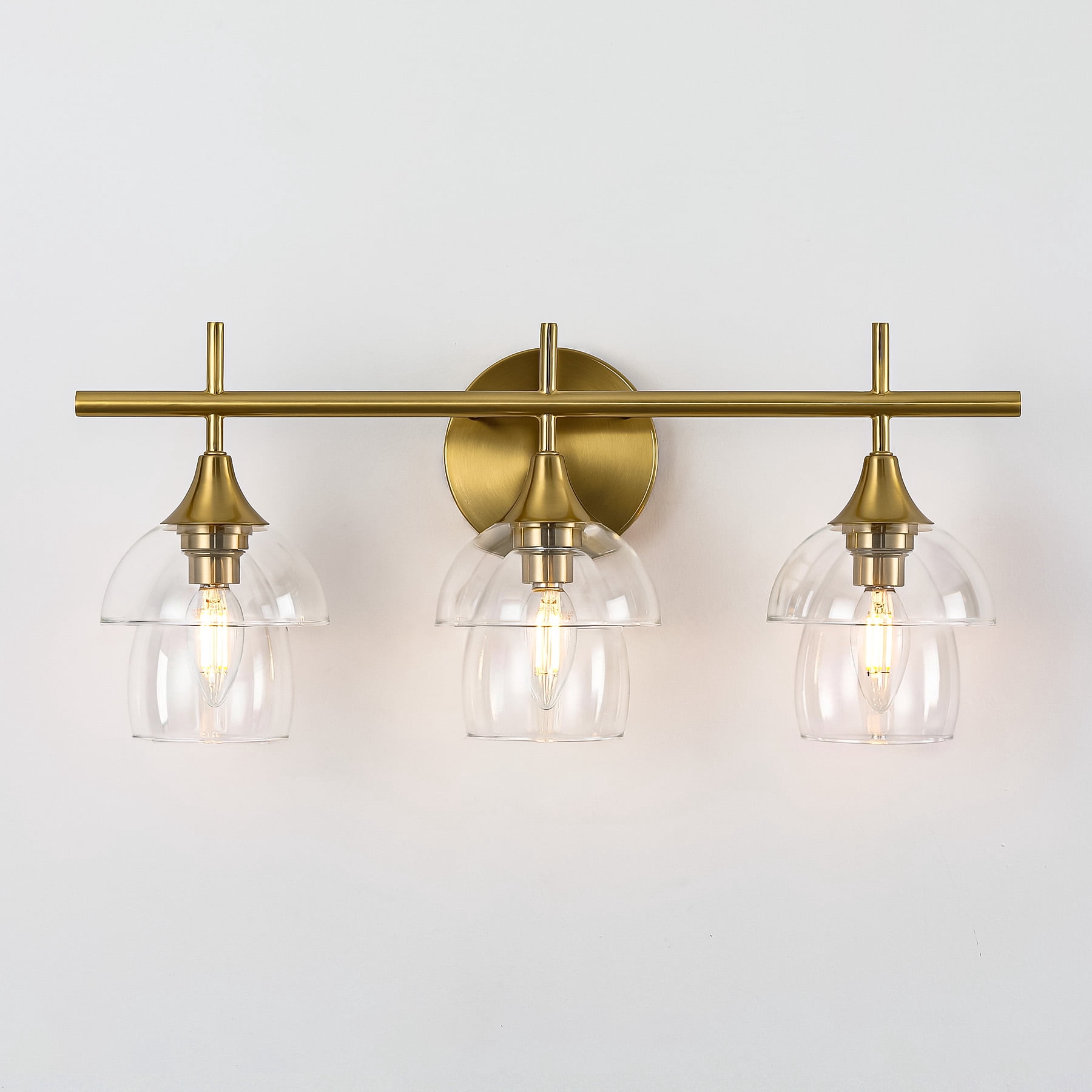 Fnova 3-Light Bathroom Vanity Light with 2-Tier Clear Glass Shade, E12 Base, Anti-Rust Finish for Bathroom Vanity Bedroom