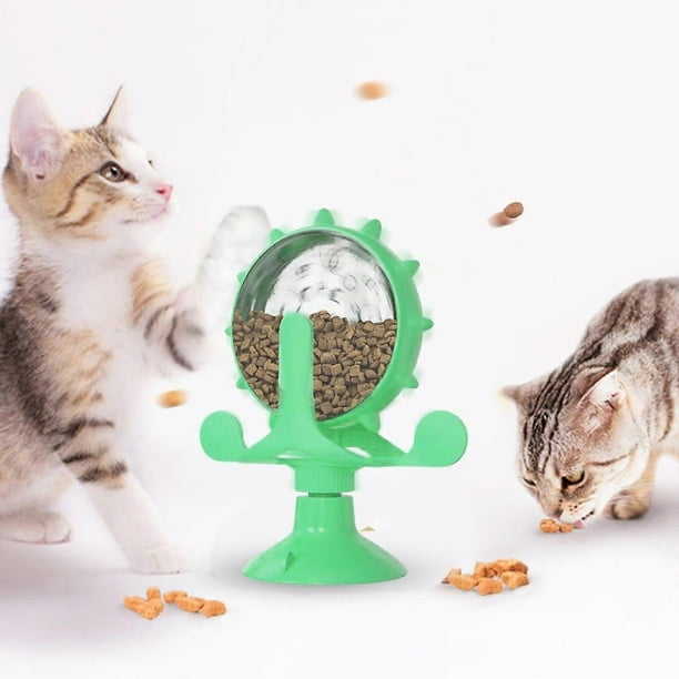 Treat Leaking Cat Toy Slow Feeder Windmill Interactive Cat Rotating Wheel Toy with Suction Cup Funny Windmill Food Dispenser for Cat Food Dispenser Pe