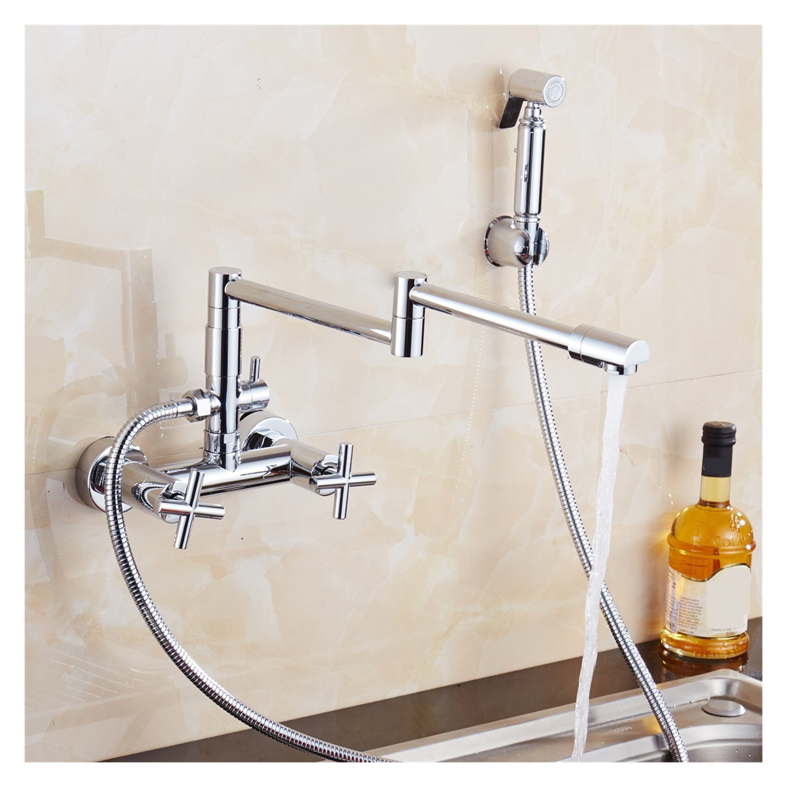 Copper Chrome-plated Folding Into The Wall Kitchen Faucet Universal Swivel Hot And Cold Vegetable Basin Faucet Sink Bathtub Faucet ,Easy to Use