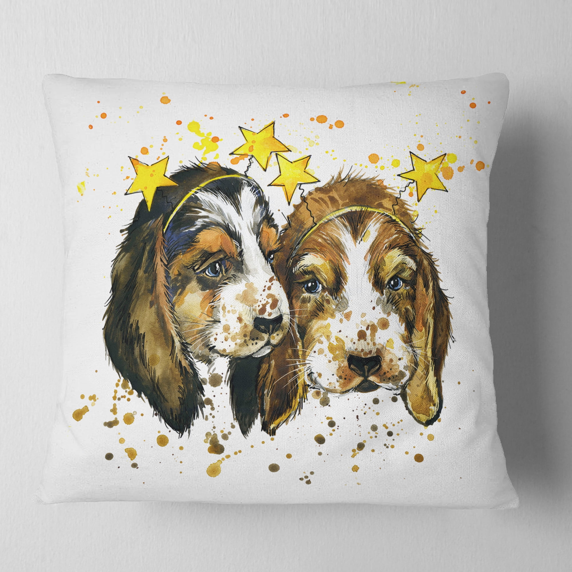 Designart Funny Puppy Dogs Watercolor - Contemporary Animal Throw Pillow - 18x18