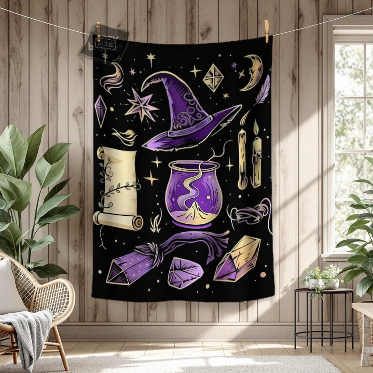 Halloween Witch Theme Blanket - Plush Fleece Purple & Black Magic Throw with Witches, Bats, Cauldrons & Design - Soft Cozy Bedspread for Couch, Bed, Parties - Lightweight Warm All-Season Decor (280gs
