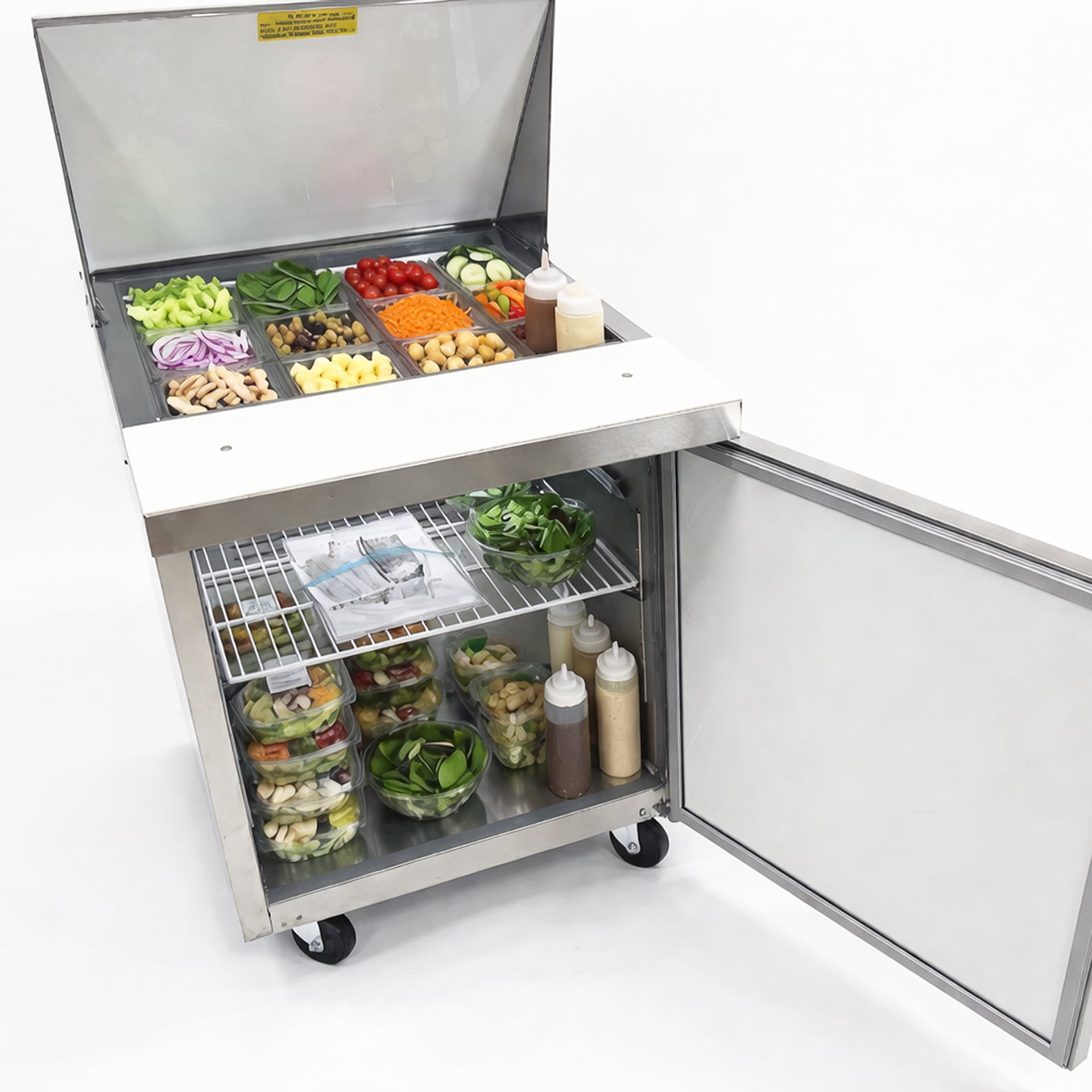 27" Commercial Stainless Steel Prep Refrigerator with Solid Lid – 6 Cu Ft, Commercial Sandwich & Salad Prep Table, R290, ETL & NSF