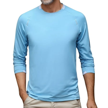 Aayomet Big Mens T Shirts Outdoor Long Sleeve Sun Workout Shirts For Running Fishing Hiking (Light Blue XL)