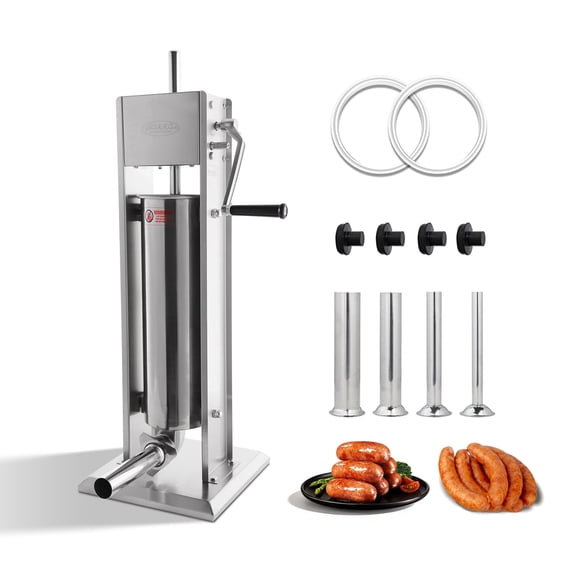Hakka 7L/15lb Stainless Steel Vertical Sausage Stuffer, 2-Speed Manual Meat Filler with 4 Stuffing Nozzles
