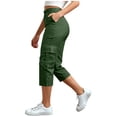 thumbnail image 2 of Lumtrix Cargo Capris For Women With Pockets Summer Casual Loose Capri Pants Plus Size High Waisted Work Button Down Cropped Pant Dark Green L, 2 of 7