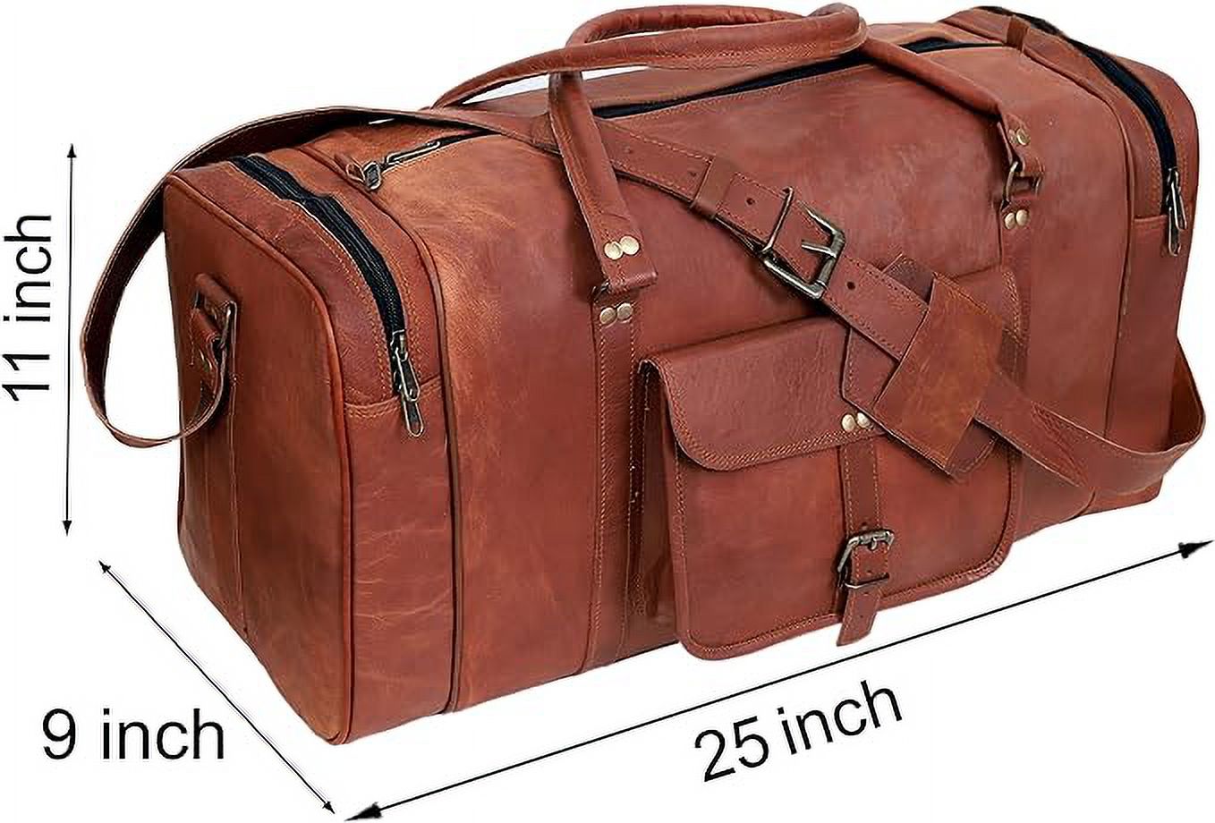 RUZIOON 24 Inch Genuine Leather Duffel Travel Overnight Weekend Leather Bag Sports Gym Duffel Luggage Travel Bag For Men And Women travelling cabin duffle yoga gym bag (24 inch brown)