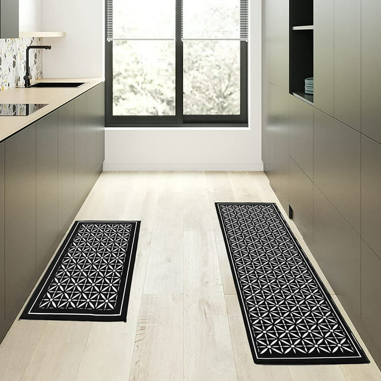 Black Kitchen Rugs Kitchen Mat Set of 2 47.3X17.3/31.5X17.3 In Floor Mat  Doormat