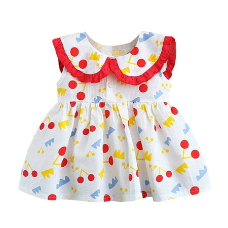 

DNDKILG Baby Toddler Girls Summer Sleeveless Sundress Dresses Doll Collar Polka Dot Dress Red 1Y-5T 80