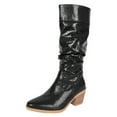 thumbnail image 5 of Rokment Metallic Slouchy Knee High Boots for Women Fashion Casual Leather Pointed Toe Chunky Stackable Heel Mid Calf Dress Tall Boots Fall Winter Black Size 6.5, 5 of 6