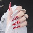 thumbnail image 2 of Uñas postizas prensadas brillar rojas Ataúd de Navidad largas con sn, 2 of 5